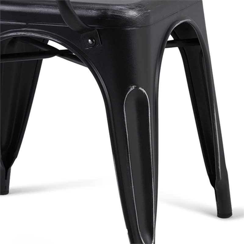 Simpli Home Larkin Metal Dining Arm Chair in Black (Set of 2) 