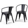 Simpli Home Larkin Metal Dining Arm Chair in Black (Set of 2)