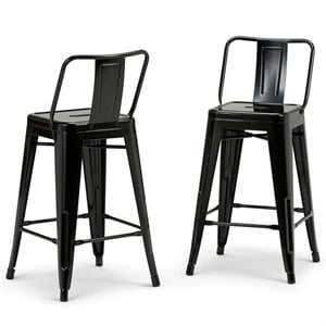 Simpli Home Rayne 24&quot Metal Counter Stool in Black (Set of 2)