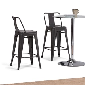 Simpli Home Rayne 24&quot Metal Counter Stool in Gray (Set of 2)