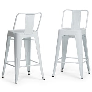 Simpli Home Rayne 24&quot Metal Counter Stool in White (Set of 2)