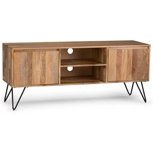 Hunter Mango Wood 60&quot Industrial TV Media Stand in Natural For TVs upto 65&quot