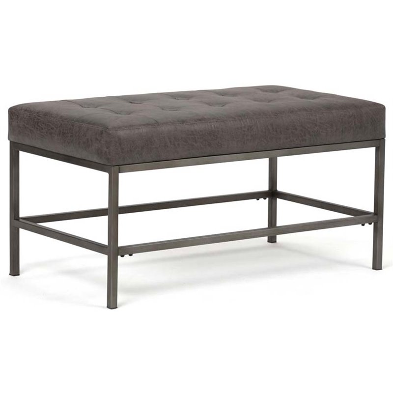 Simpli Home Beckett Small Faux Leather Ottoman in Distressed Black Air