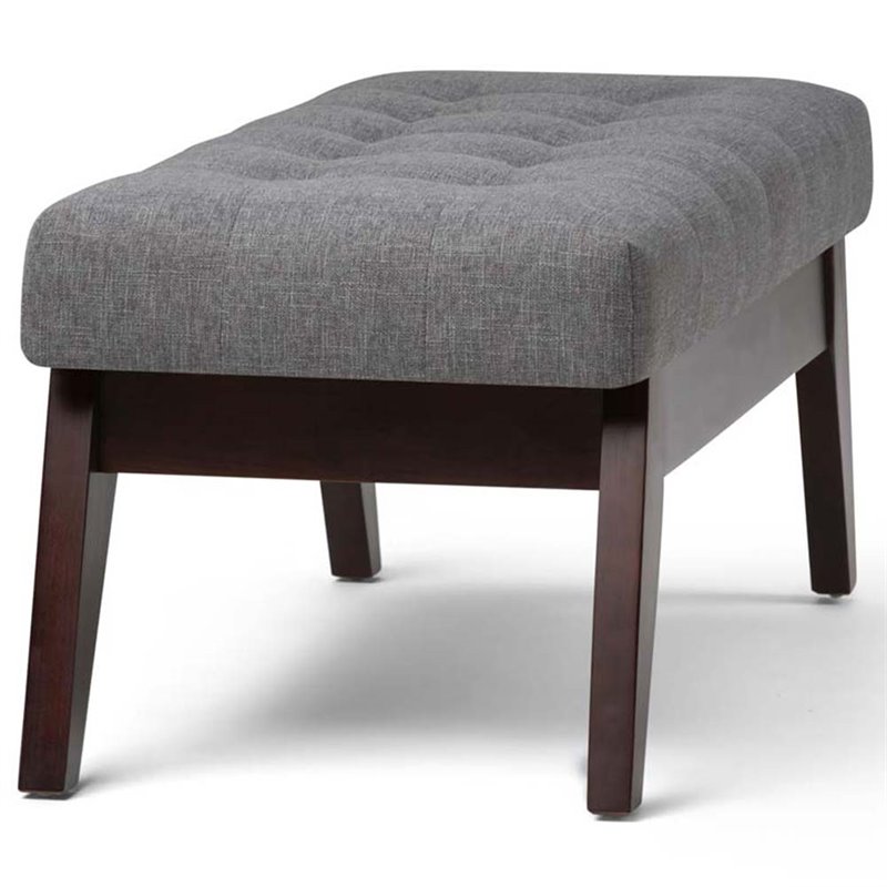 Draper 40 in W Solid Wood Tufted Ottoman Bench in Slate Grey Linen Look Fabric