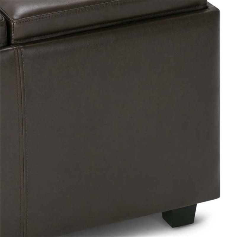 Simpli Home Avalon 3 Faux Leather Tray Bench in Chocolate Brown