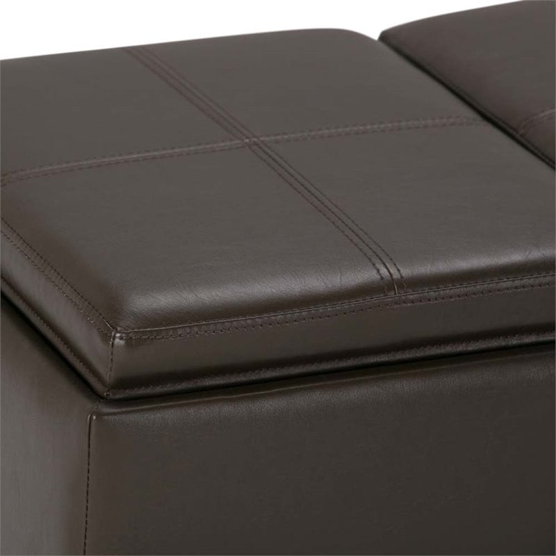 Simpli Home Avalon 3 Faux Leather Tray Bench in Chocolate Brown