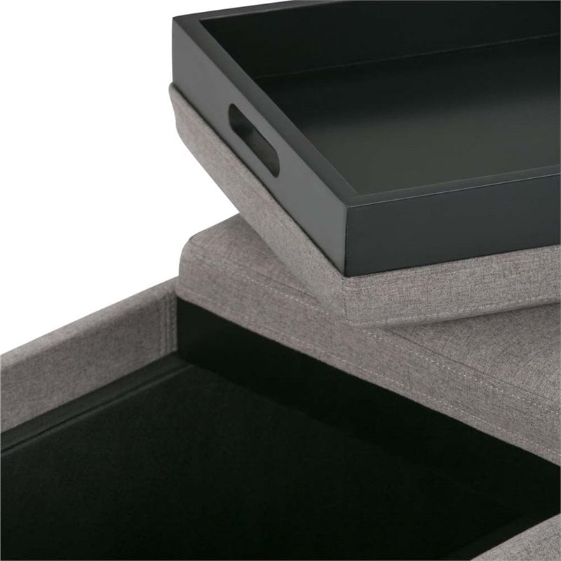 Simpli Home Avalon 3 Tray Bench in Cloud Gray