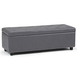 Simpli Home Hamilton 48&quot Transitional Rectangle Ottoman in Stone Gray Faux Leather