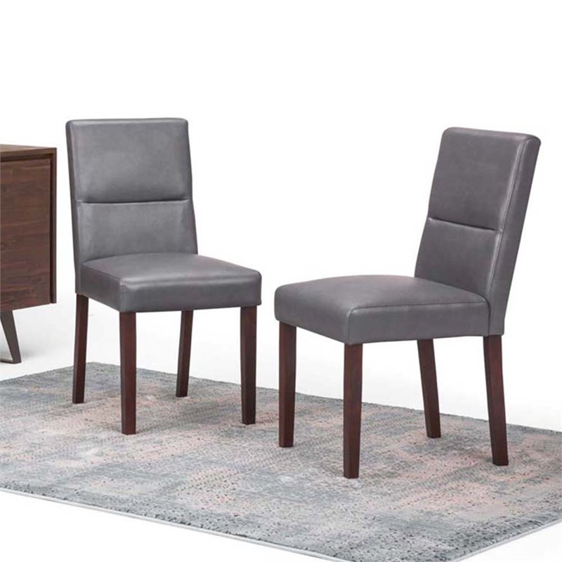Simpli Home Ashford Dining Chair in Stone Gray Faux Leather (Set of 2)
