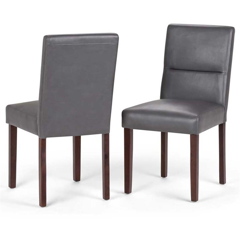 Simpli Home Ashford Dining Chair in Stone Gray Faux Leather (Set of 2)
