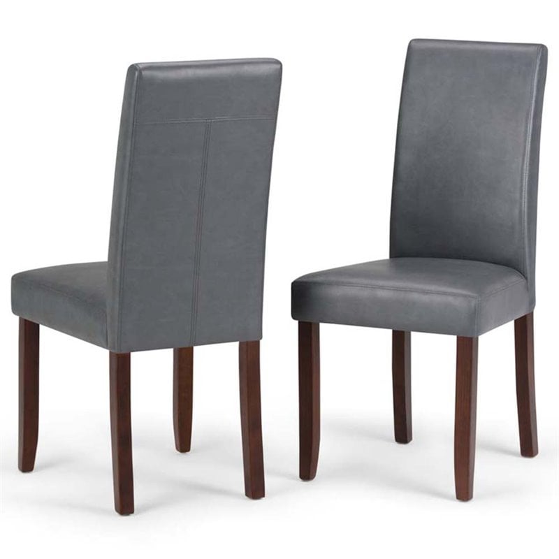 Acadian 7 Pc Dining Set with 6 Parson Chairs in Stone Gray Faux Leather