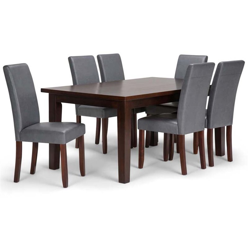 Acadian 7 Pc Dining Set with 6 Parson Chairs in Stone Gray Faux Leather