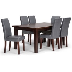 simpli home acadian transitional 7 pc dining set with 6 upholstered parson chairs in stone gray faux leather