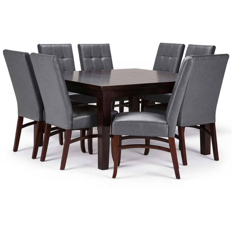 Simpli Home Ezra 9 Piece Dining Set in Stone Gray and Java Brown