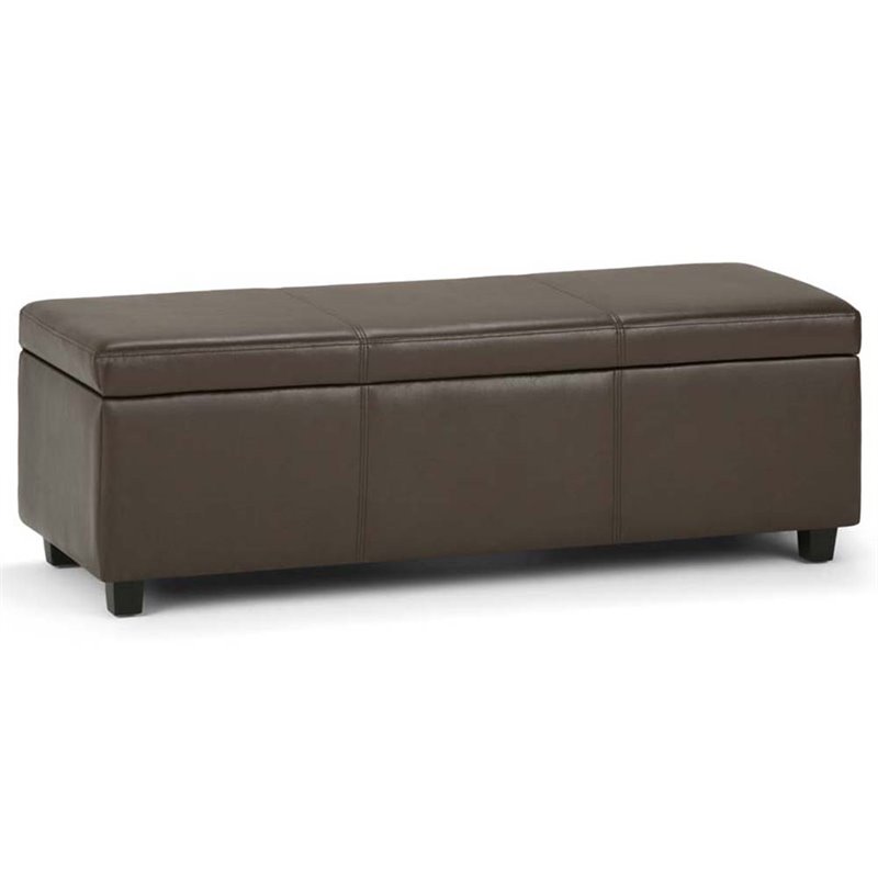 Simpli Home Avalon Faux Leather Storage Bench in Chocolate Brown