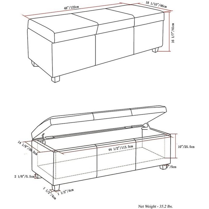 Simpli Home Avalon Storage Bench in Cloud Gray