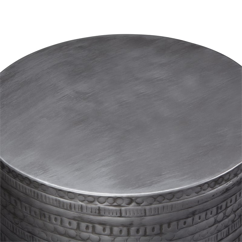 johnsen 15&quot wide tribal pattern metal accent table in antique silver iron