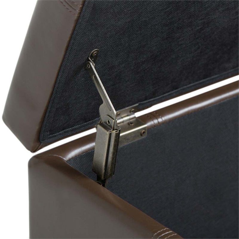 Simpli Home Dover Faux Leather Storage Bench in Chocolate Brown