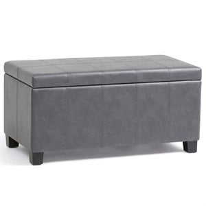 Dover 36&quot W Rectangle Storage Ottoman Bench in Stone Gray Faux Leather