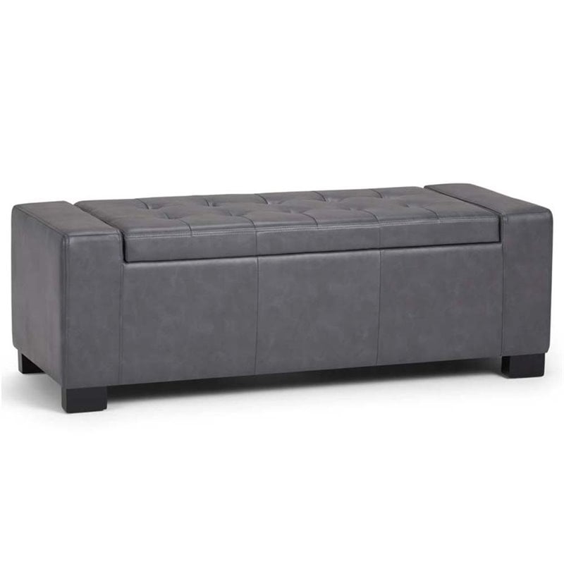 Laredo 51 W Rectangle Large Storage Ottoman in Stone Gray Faux Leather