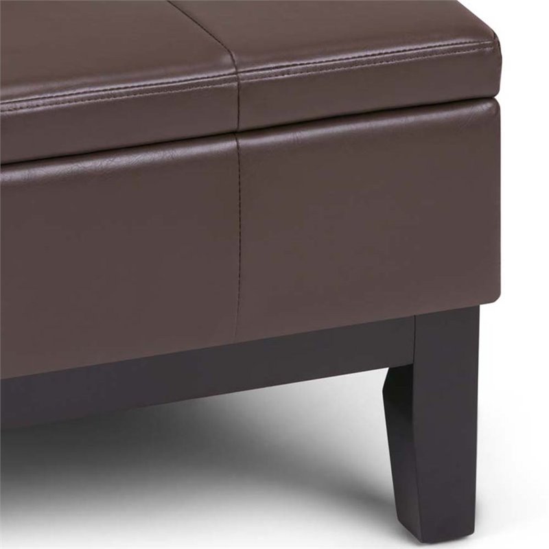 Simpli Home Dover Faux Leather Coffee, Chocolate Leather Ottoman Coffee Table