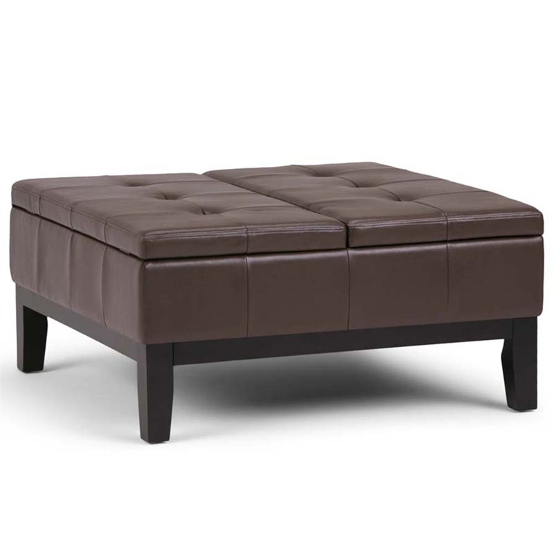 Simpli Home Dover Faux Leather Coffee, Leather Coffee Table Ottoman With Storage