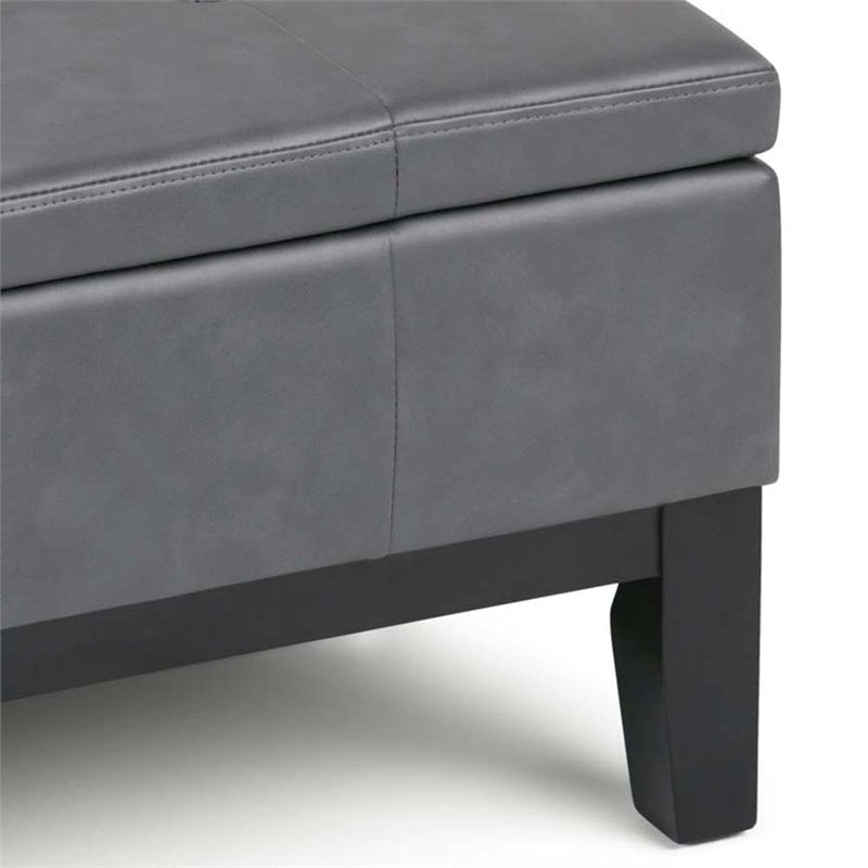 Simpli Home Dover Faux Leather Coffee, Ottoman Coffee Table Grey