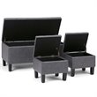 Simpli Home Dover 3 Pc Faux Leather Storage Bench in Stone Gray