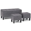 Simpli Home Dover 3 Pc Faux Leather Storage Bench in Stone Gray
