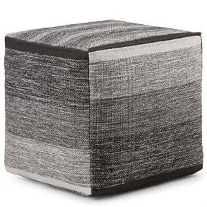 Simpli Home Naya 16&quotWD Boho Cube Pouf in Patterned Gray Melange Handwoven Cotton
