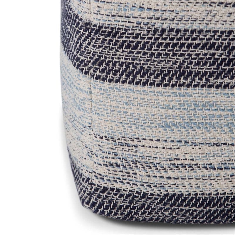 Simpli Home Clay Boho Square Pouf in Patterned Blue Melange Cotton