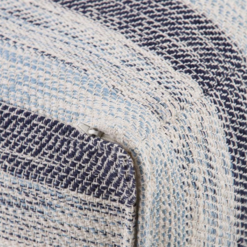 Simpli Home Clay Boho Square Pouf in Patterned Blue Melange Cotton