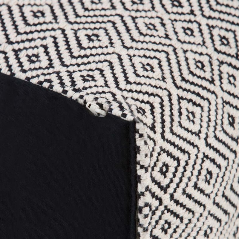 Simpli Home Brynn Boho Square Pouf in Patterned Black and Natural Cotton