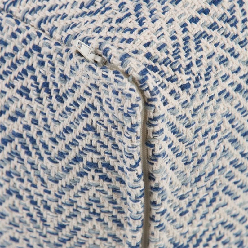 Nate Boho Square Pouf in Patterned Denim Blue Melange Cotton