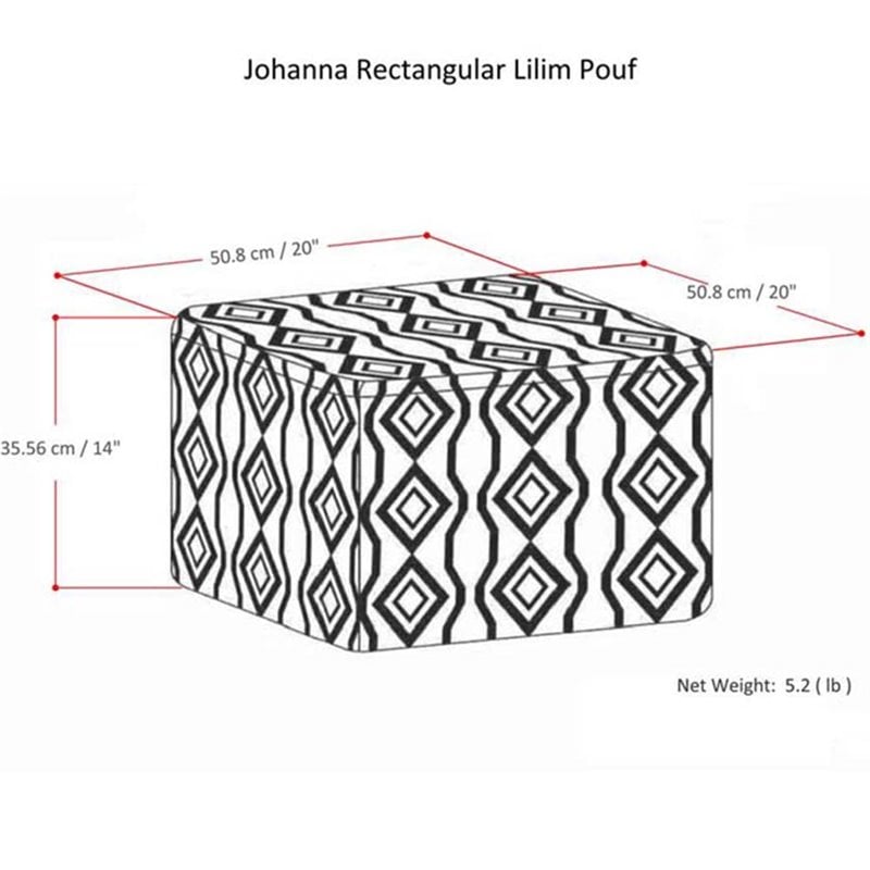 Johanna Boho Square Pouf in Multi-Color Kilim Patterned Fabric Jute and cotton