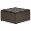 Simpli Home Avalon Square Faux Leather Ottoman in Chocolate Brown