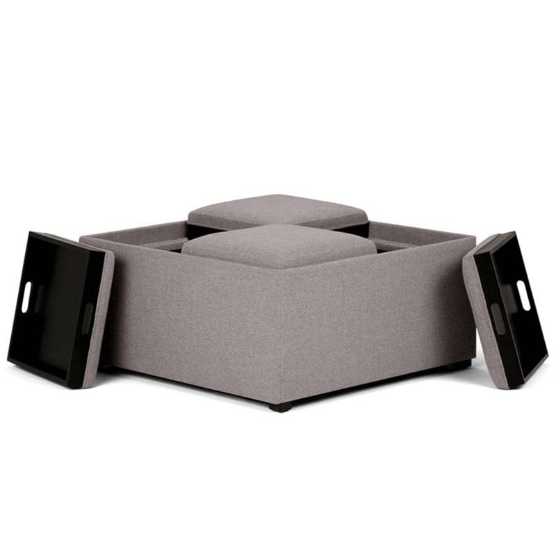 Simpli Home Avalon Square Ottoman in Cloud Gray