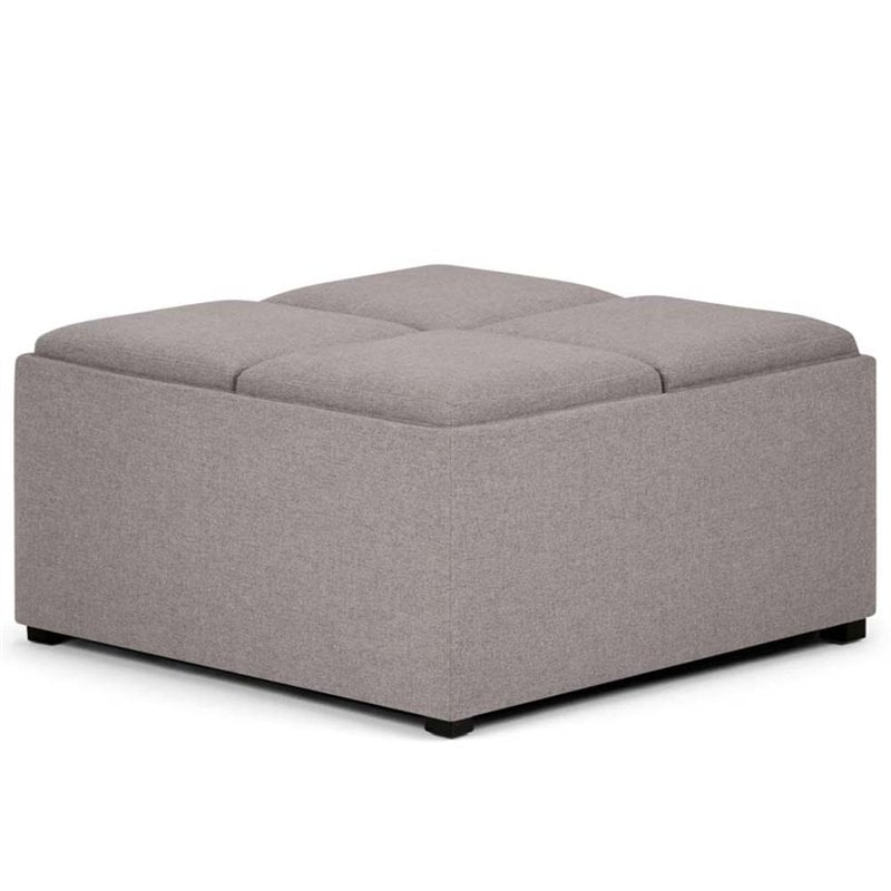 Simpli Home Avalon Square Ottoman in Cloud Gray