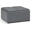 Simpli Home Avalon Square Faux Leather Ottoman in Stone Gray