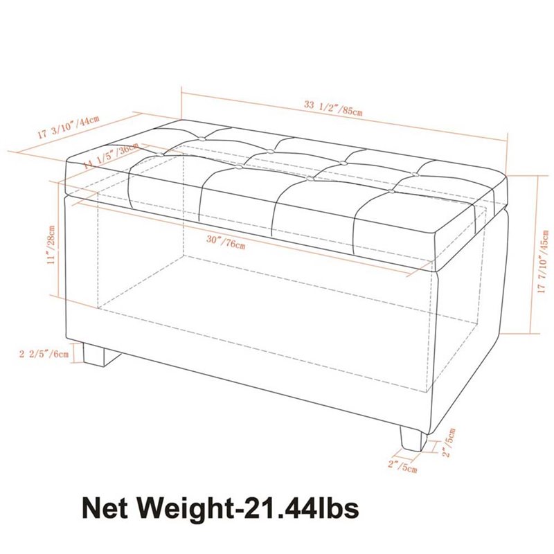 Cosmopolitan 34 in. W Rectangle Storage Ottoman in Cloud Gray Linen Look Fabric