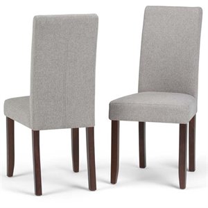 simpli home acadian transitional parson dining chair (set of 2) in cloud gray linen look fabric