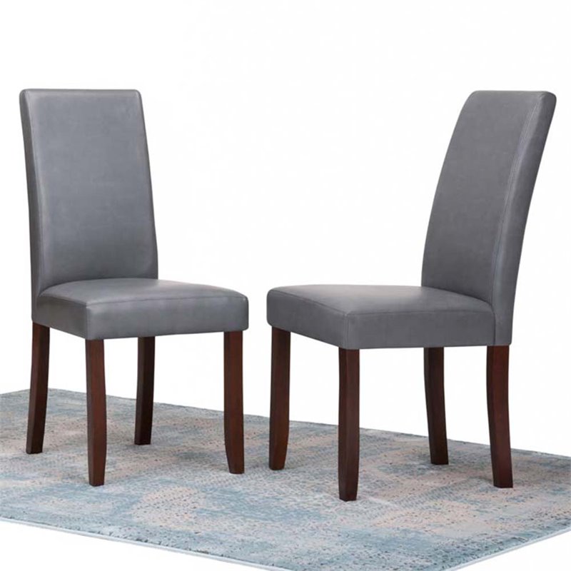 Simpli Home Acadian Transitional Parson Dining Chair (Set of 2) in Stone Gray Faux Leather