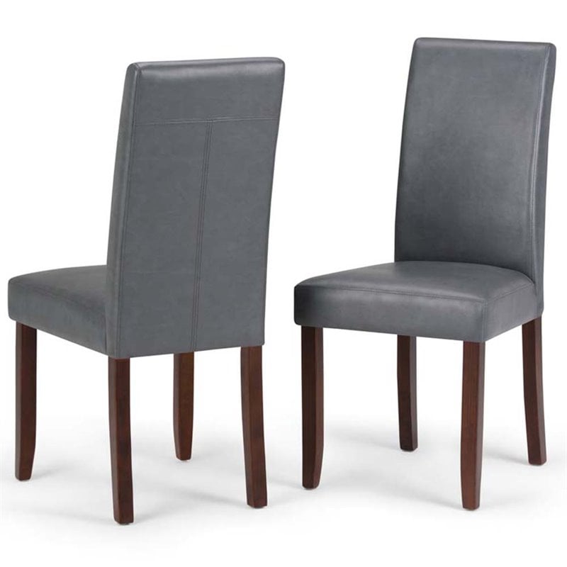 Simpli Home Acadian Transitional Parson Dining Chair (Set of 2) in Stone Gray Faux Leather