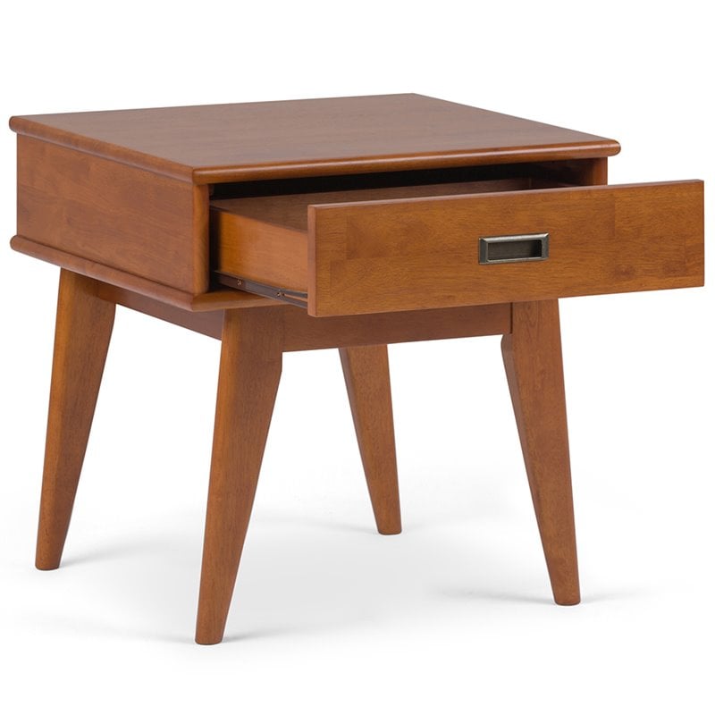 Draper 22 inch Wide SOLID HARDWOOD Rectangle Mid Century End Table in Teak Brown