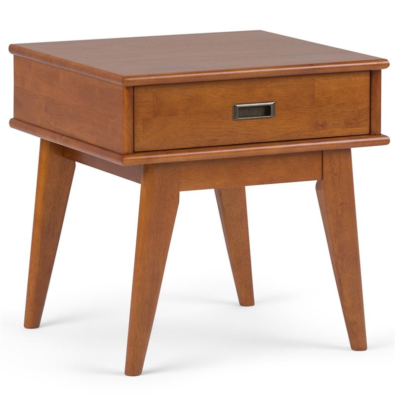 Draper 22 inch Wide SOLID HARDWOOD Rectangle Mid Century End Table in Teak Brown