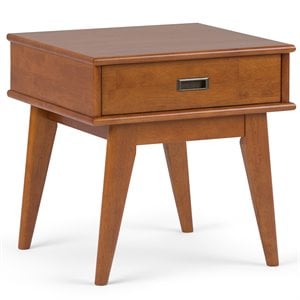 Draper 22 inch Wide SOLID HARDWOOD Rectangle Mid Century End Table in Teak Brown