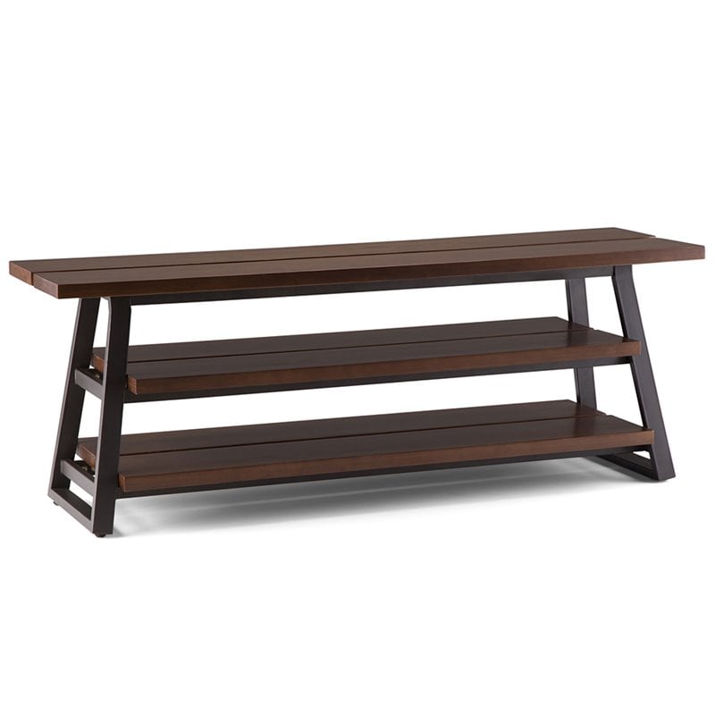 Simpli Home Adler 66 Low Tv Stand In Light Walnut Brown Axcadr 07