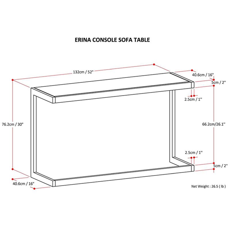Erina 52"W ACACIA WOOD and Metal Console Sofa Table in Rustic Natural
