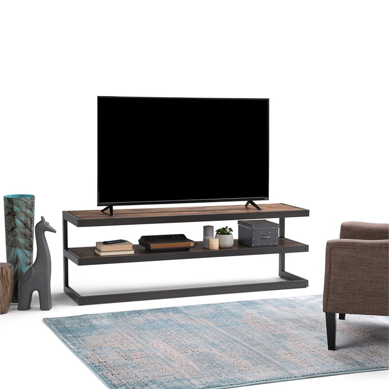Simpli Home Erina WOOD Industrial TV Media Stand in Brown For TVs up to 70 
