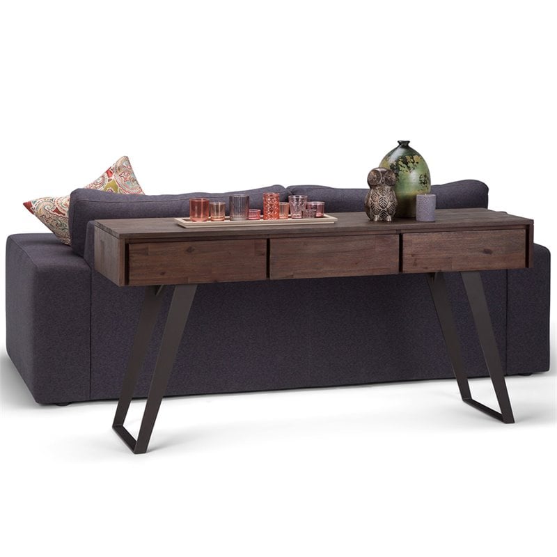 Simpli Home Lowry Console Table in Distressed Charcoal Brown
